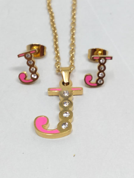 Bisuteria Letra Kit Cadena Dije Aretes Acero inox Abc Colores