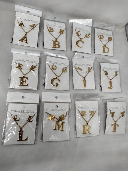 Bisuteria Letra Kit Cadena Dije Aretes Acero inox Abc Colores