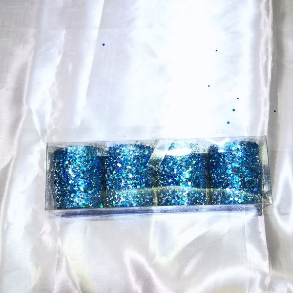Juego 4 Portavelas De Cristal Azul Decoracion Vintage