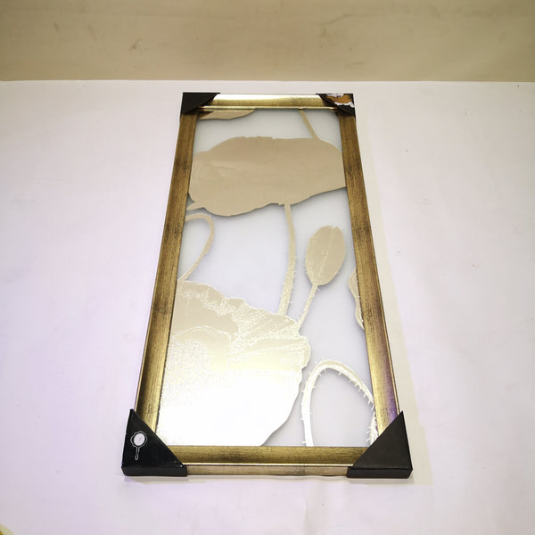 Cuadro Decorativo Flores Dorado Cristal Con Marco 64x28 Cms