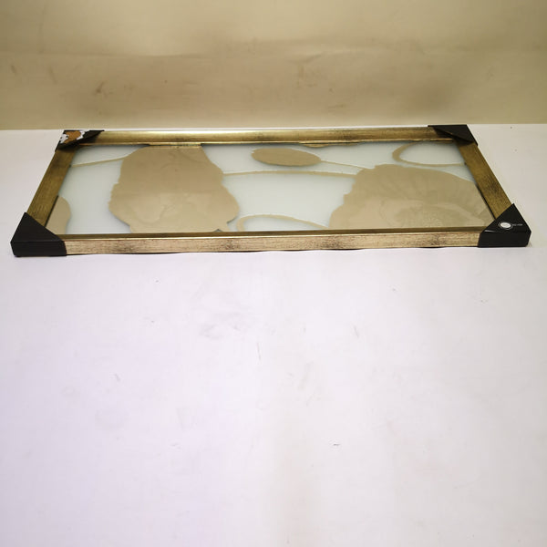 Cuadro Decorativo Flores Dorado Cristal Con Marco 64x28 Cms