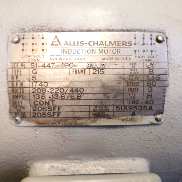 Motor inducción trifásico Allis Chalmers 67B 5hp 220-440V