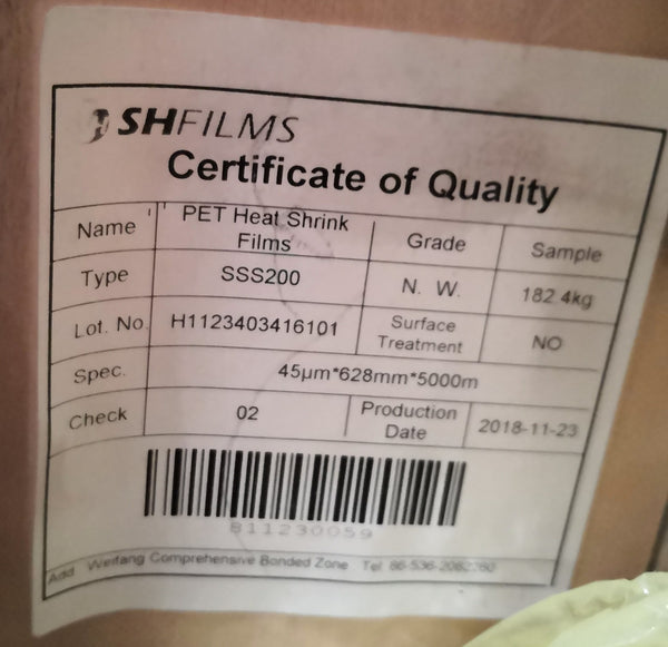 Rollo PELICULA PET Termoencogible SSS200 x 628mm x 5000m