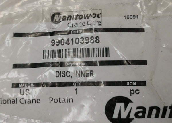 Disco Interior Manitowoc Refacción industrial 9904103988