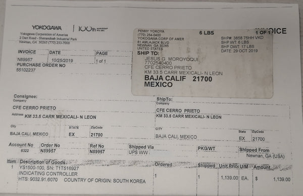 Controlador Yokogawa YS1500 indicador PID montaje sobre panel