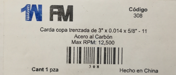 Cepillo Acero Carbón Carda Copa 3"x 0.014x 5/8"