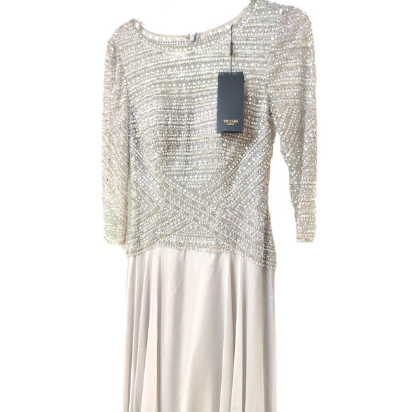 VESTIDO DE FIESTA MARCA TERANI COUTURE TALLA 4 COLOR GRIS