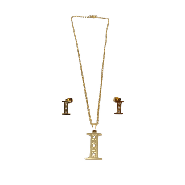 Bisutería Letra Set Cadena Dije Aretes Acero Inox Abecedario