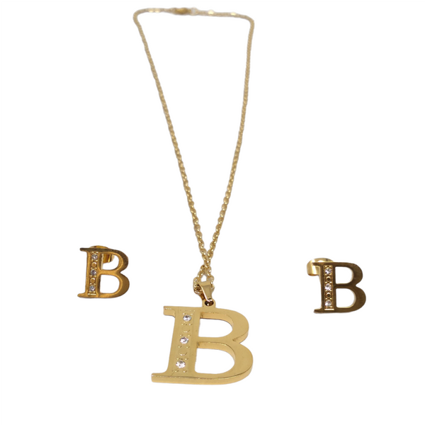 Bisutería Letra Set Cadena Dije Aretes Acero Inox Abecedario