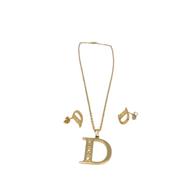 Bisutería Letra Set Cadena Dije Aretes Acero Inox Abecedario