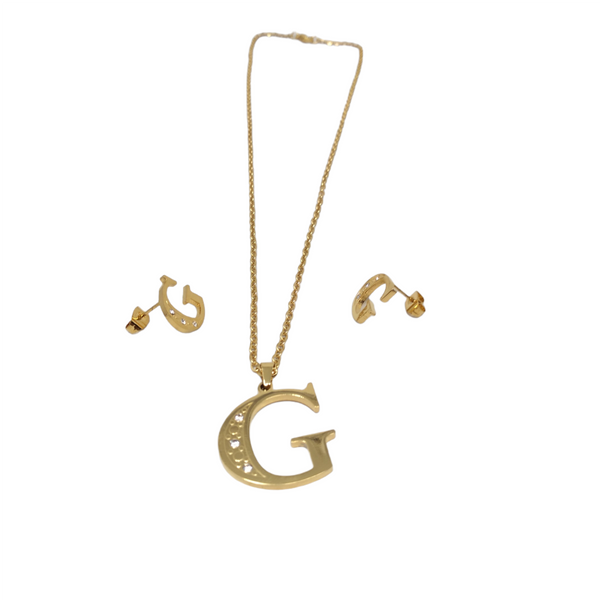 Bisutería Letra Set Cadena Dije Aretes Acero Inox Abecedario