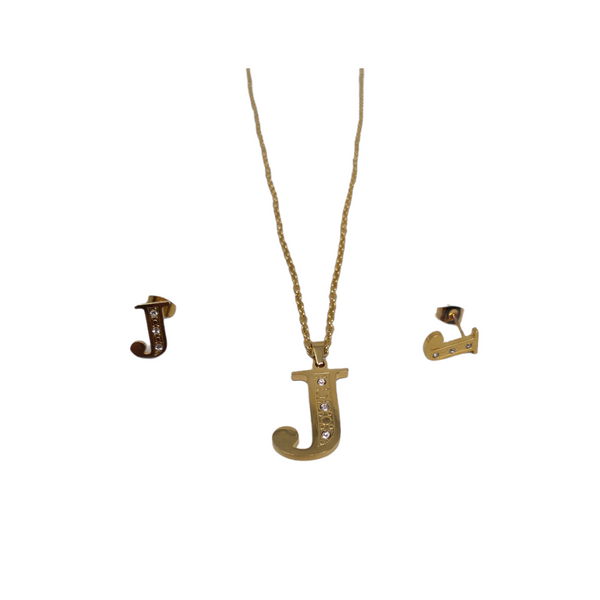 Bisutería Letra Set Cadena Dije Aretes Acero Inox Abecedario