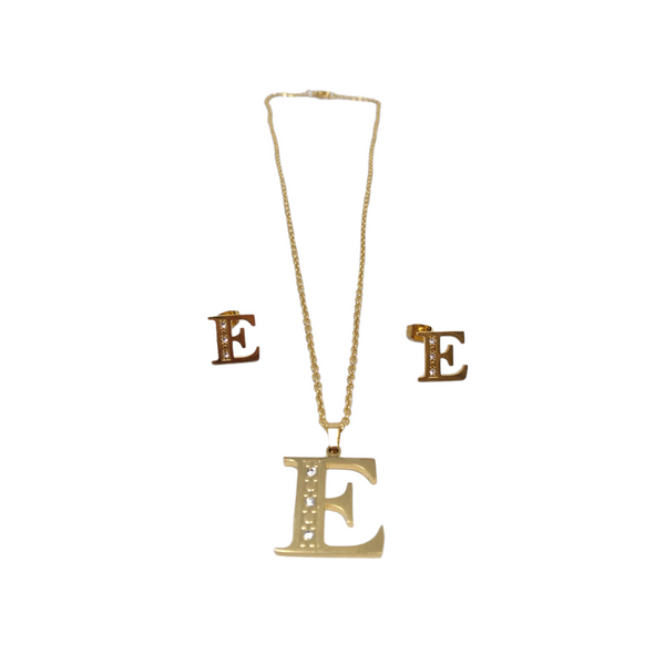 Bisutería Letra Set Cadena Dije Aretes Acero Inox Abecedario