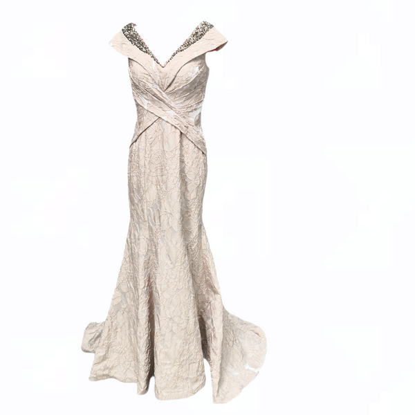 Vestido De Fiesta Marca Terani Couture Talla 4 Color Beige