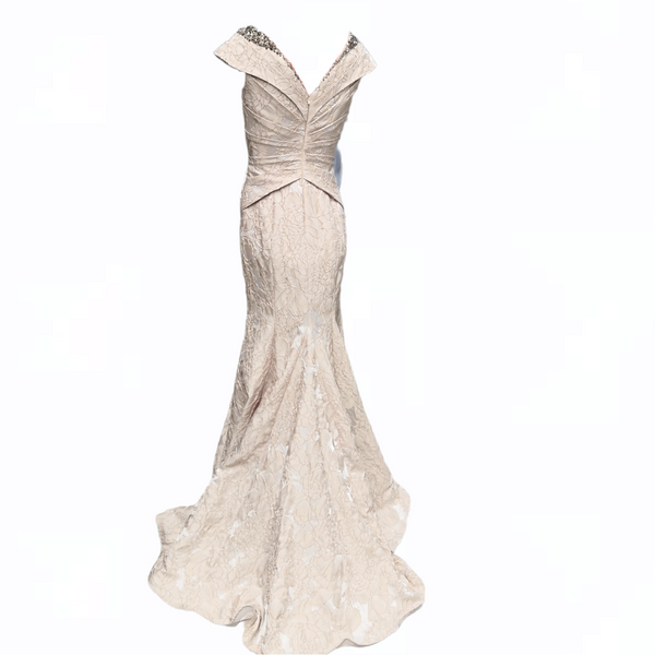 Vestido De Fiesta Marca Terani Couture Talla 4 Color Beige