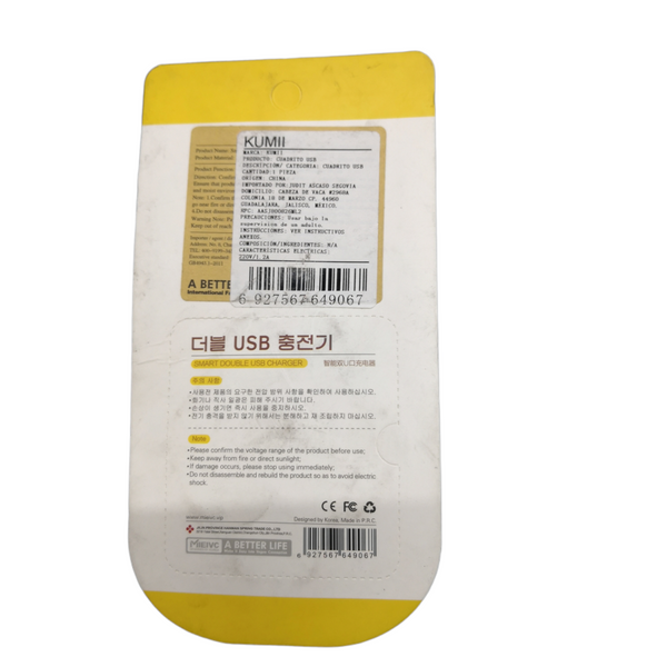 Cargador Adaptador USB 2 Salidas 5V 2.1A triangulo