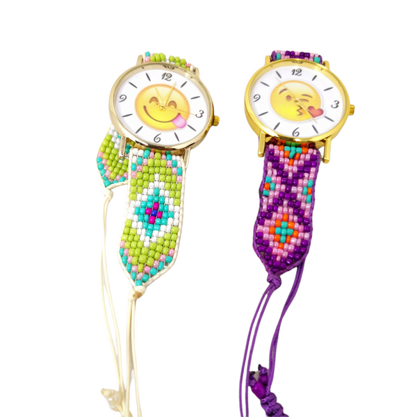 Reloj Infantil correa tejida chaquira estilo artesanal