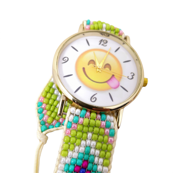 Reloj Infantil correa tejida chaquira estilo artesanal