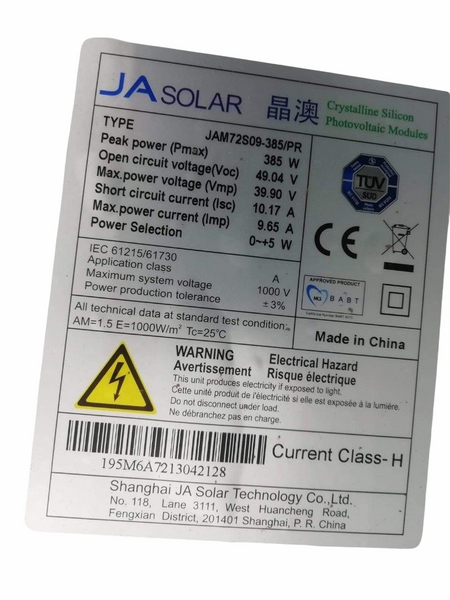 Panel Solar Ja Solar Mono De 385w Con Ts4