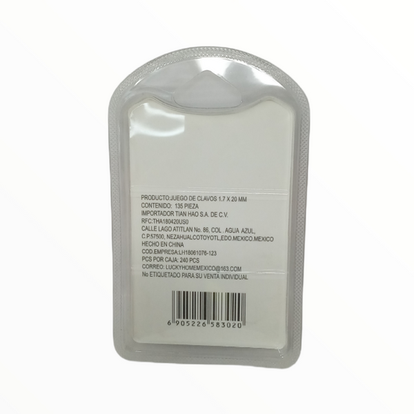 blíster con 1.35 pzas de Clavos Galvanizados Bomao Hardware 20x1.7MM  peso  70g