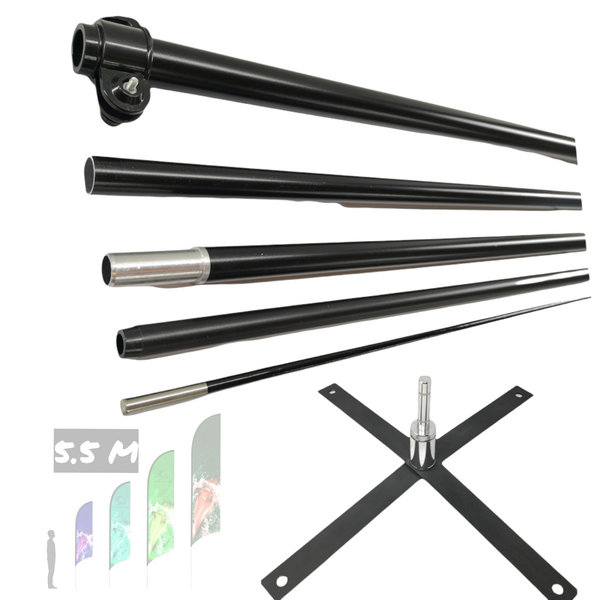 Asta de bandera 5.5m+ base cruceta+ pivote giratorio premium