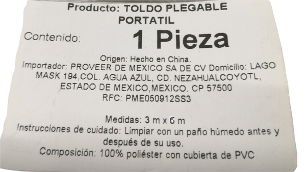 Toldo plegable portátil ultra ligero de acero 3X6m