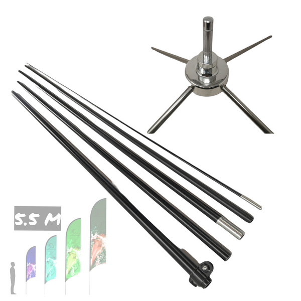 Asta de bandera 5.5m + base cruceta premium