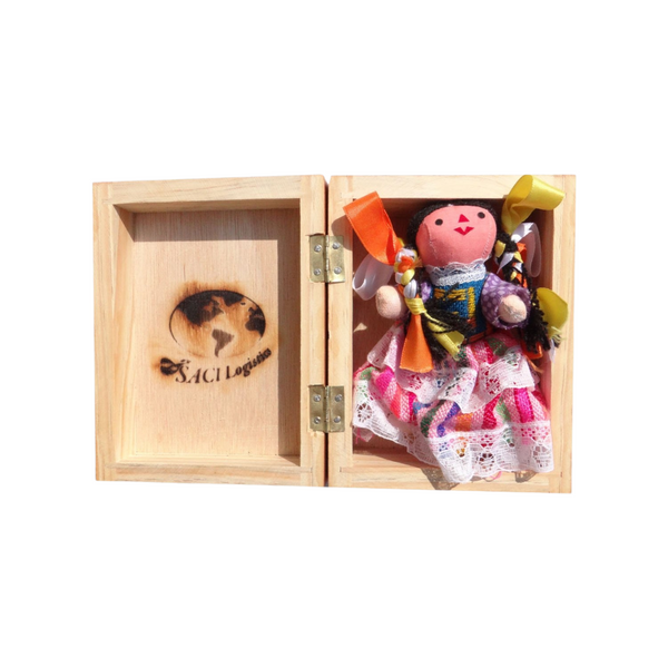 Muñeca Trapo Mexicana 12cms Recuerdo con Caja Almacenamiento