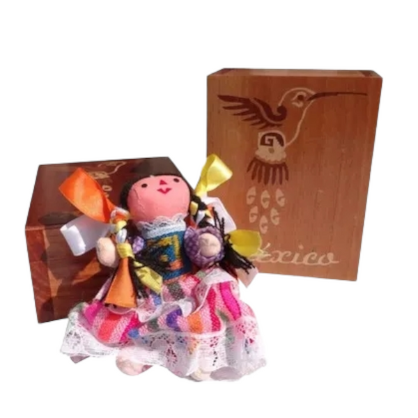 Muñeca Trapo Mexicana 12cms Recuerdo con Caja Almacenamiento