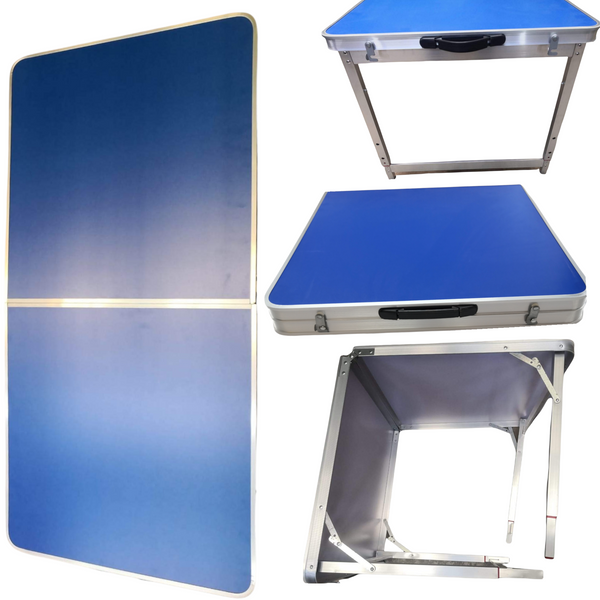 Mesa plegable portátil azul aluminio 1.20m