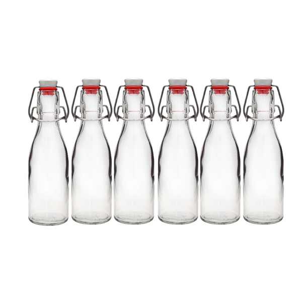 6 Botellas De Vidrio + Tapón Mecanico 250ml