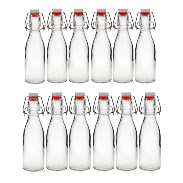 12 Botellas De Vidrio + Tapón Mecanico 250ml