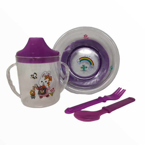 Set para Comer Bebé Plato Vaso Cubiertos BABY FEEDING Colores