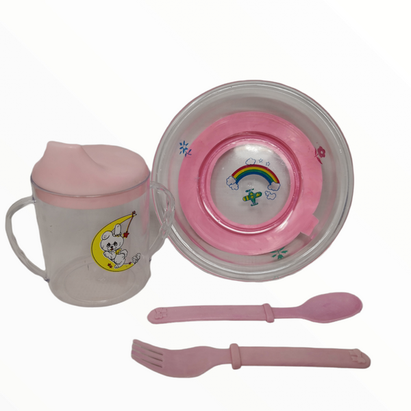 Set para Comer Bebé Plato Vaso Cubiertos BABY FEEDING Colores