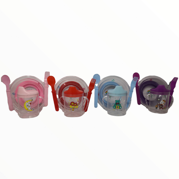 Set para Comer Bebé Plato Vaso Cubiertos BABY FEEDING Colores