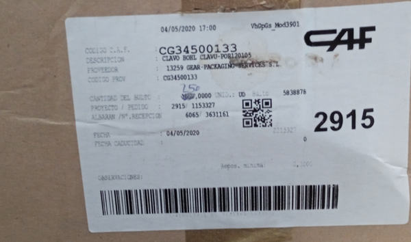 Clavos pincho de sujeción perforado Bohl CAF 3901 63mm 3.2kg