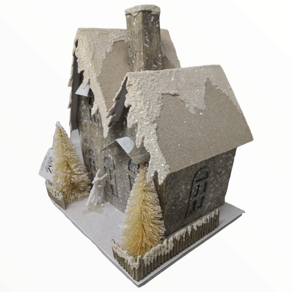 Adorno casa cabaña nevada Navidad de Papel
