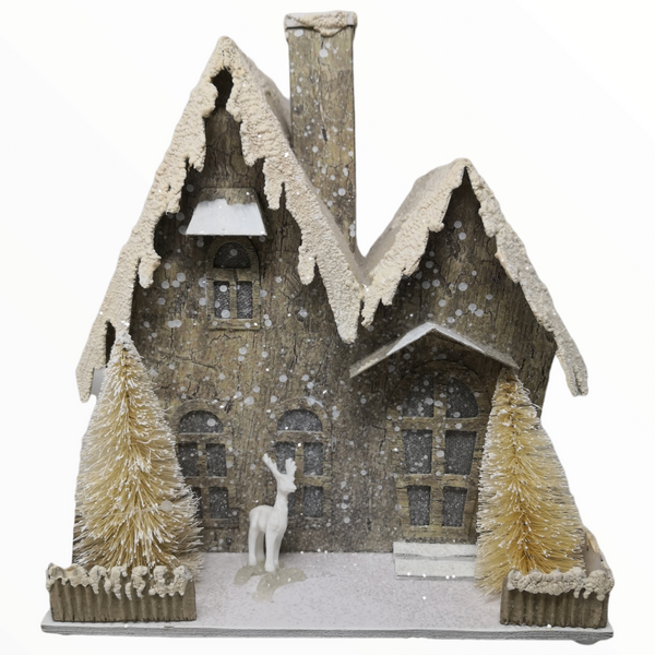 Adorno casa cabaña nevada Navidad de Papel