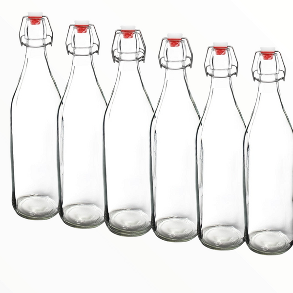 6 Botellas De Vidrio + Tapones Mecánicos 1000ml