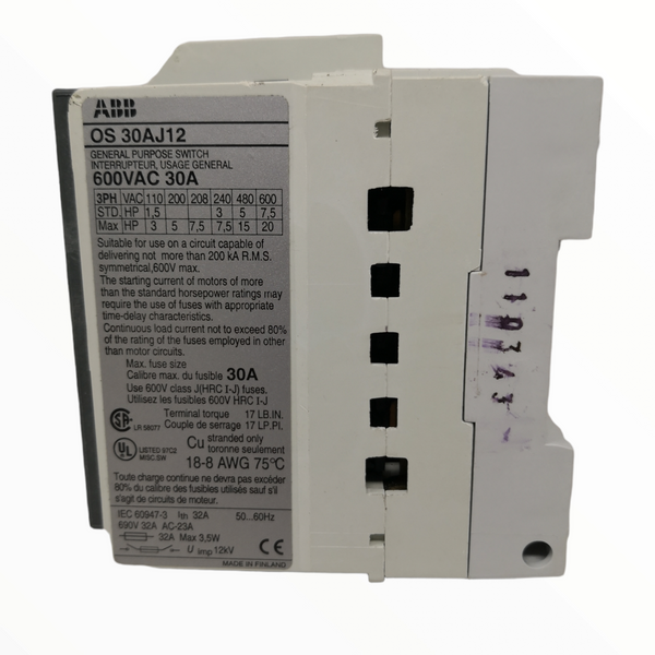 Interruptor de desconexión abierta fusible ABB OS30AJ12