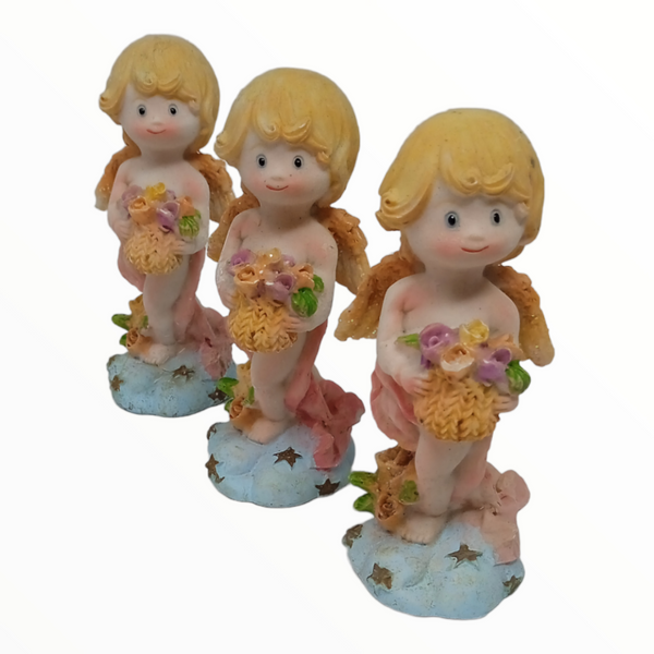 Colección Adorno de Resina Angelitos con Rosas 8cm Pack 12pz
