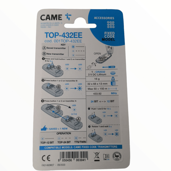 Control Remoto Puertas Came TOP 432 ee 433mhz RF