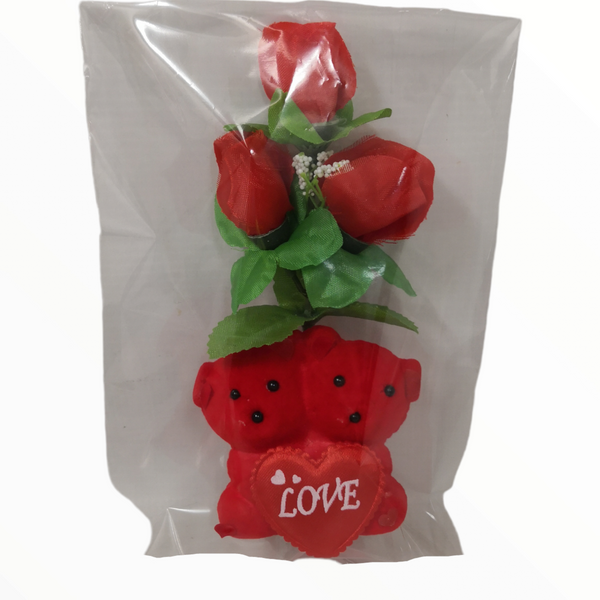 Caja Osos Juntos Rojos Frente con Flor San Valentin.