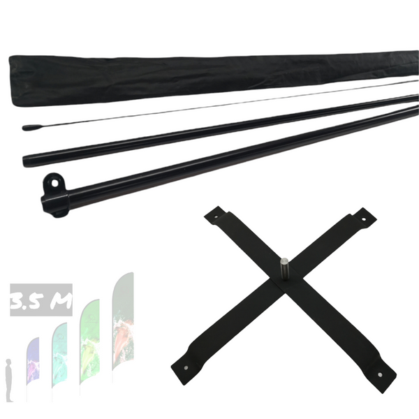 Asta de bandera 3.5m + base cruceta + pivote giratorio premium