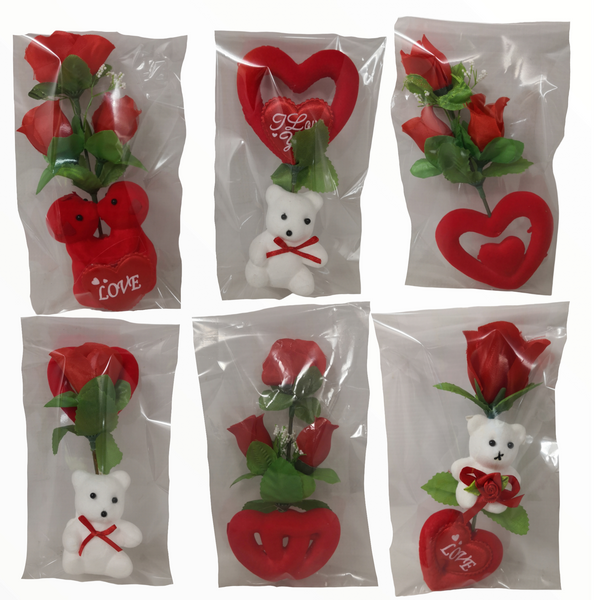 Caja Osos Juntos Rojos Frente con Flor San Valentin.