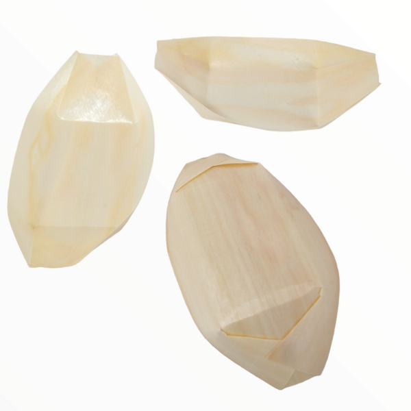 Barquillas Recipiente Hojuela de Pino 9x6x1.5cm pack 100pz