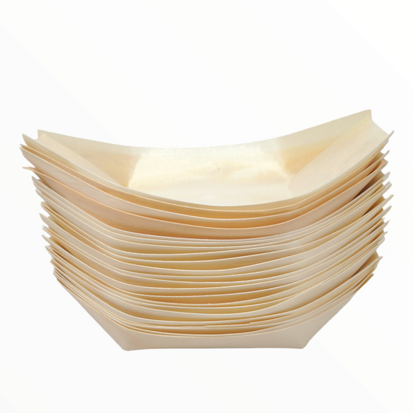Barquillas Recipiente Hojuela de Pino 9x6x1.5cm pack 100pz