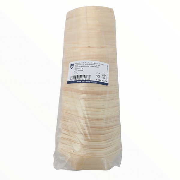 Barquillas Recipiente Hojuela de Pino 9x6x1.5cm pack 100pz