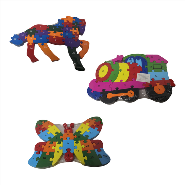Rompecabezas Alfabeto-Numérico De Madera Animales y Vehículo