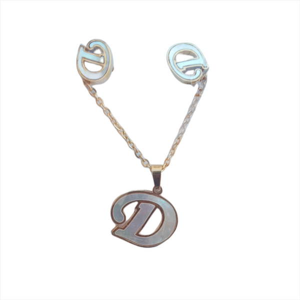 Letras Set Collar Dije Aretes Acero Inox Blanco Abecedario